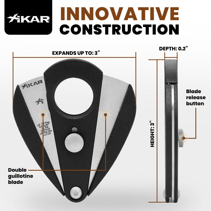 Xikar قاطع السيجار Xikar Xi2 - قاطع سيجار مزدوج دقيق بشفرات من الفولاذ المقاوم للصدأ 440، تشطيب أسود | قاطع سيجار بتصنيف Rockwell C من 54 إلى 60 قياس حلقة - تصميم مريح على شكل قطرة - Image 5